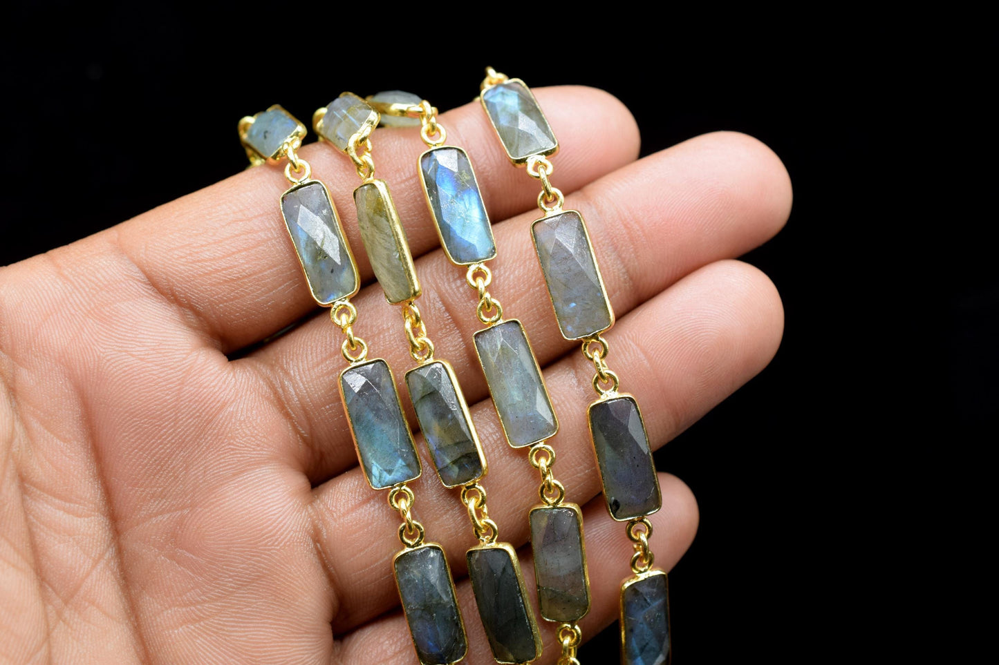 Natural Labradorite Bezel Connector Chain/Bracelet Chain/Handmade Bezel Chain/Labradorite Baguette chain/Gemstone Bezel Chain/Link Chain