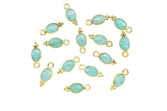 Amazonite Charms Connector/Handmade Jewelry/Gold Plated Connector/Tiny Pendant/Amazonite Pendant/Oval Shape Connector/Gemstone Charms/Gift