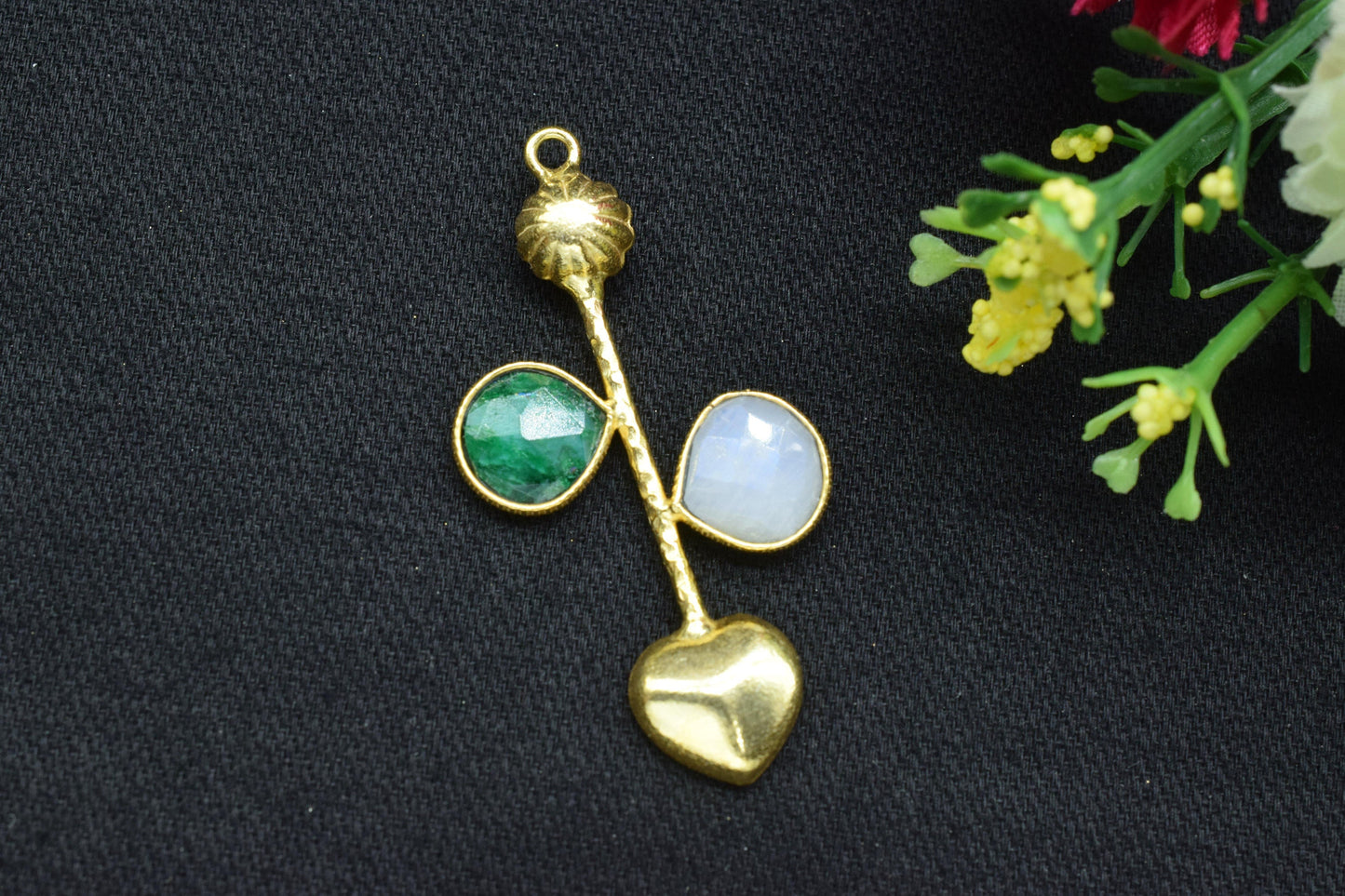 Multi Gemstone Pendant/Gemstone Component/Faceted Cut Stone/Single Bail Charm/Necklace Pendant/Heart Shape Charm/Wholesale Supply/Gold Plate