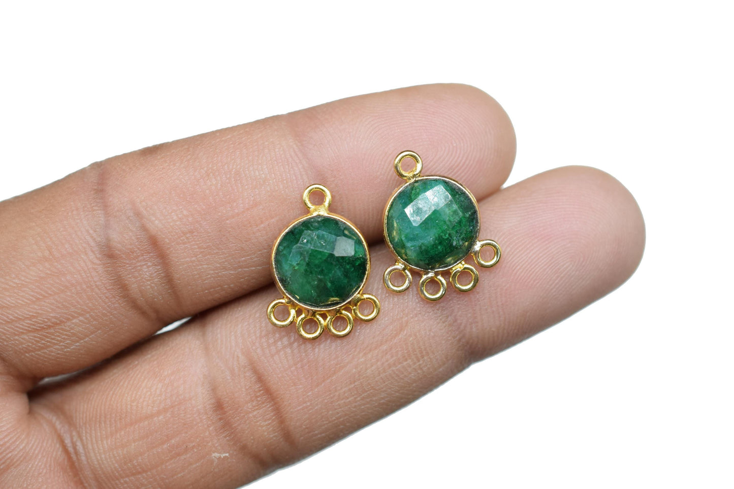 Emerald 10mm Round Bezel Charm/Gemstone Brass Component/Single Bail Pendant charms/Round Handmade Jewellery Connector/B'day Gift