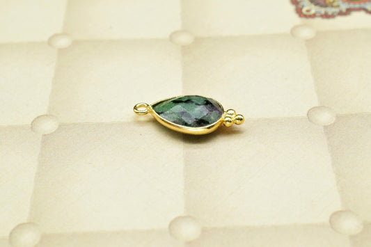 Natural Ruby Zoisite Faceted Connector,Zoisite Checker Cut Pendant jewelry,Zoisite Gemstone 10x14mm Pear Shape Single Bail Connector Pendant