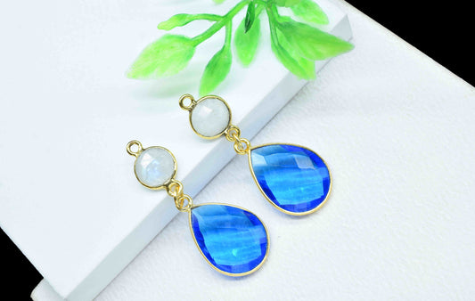 Blue Topaz Component pendants,Multi Gemstone Dangle Earring,Rainbow Connector,Handmade jewelry,Dangle pendant Charms,Station Bezel Link,Gift