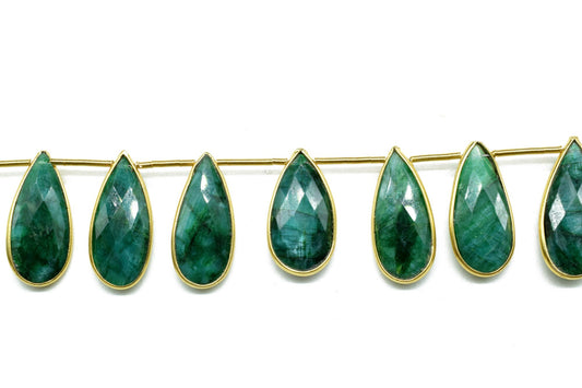Emerald 8x20mm Pear shape charm 10 pieces strand,Checker Board cut Emerald Pendant,Emerald Pear Briolettes,Emerald single bail connectors