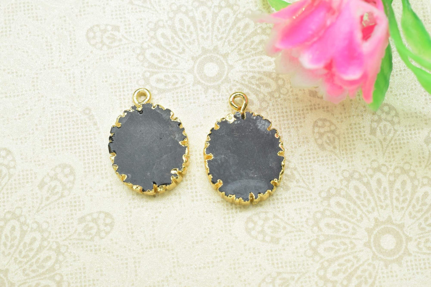 Black Onyx Electroplated Pendants,Handmade Cabechon Pendant Charm necklace,Black Onyx Pendant Jewelry,Gemstone Single Bail Connector