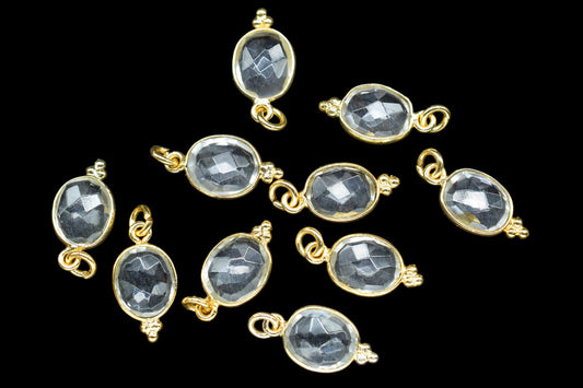 Cystal Quartz 8x10mm oval Shape Pendant Jewelry/Cystal Gold Plated Single Bail Connector jewelry/Cystal Quartz Teardrop Charms,B'day Gift