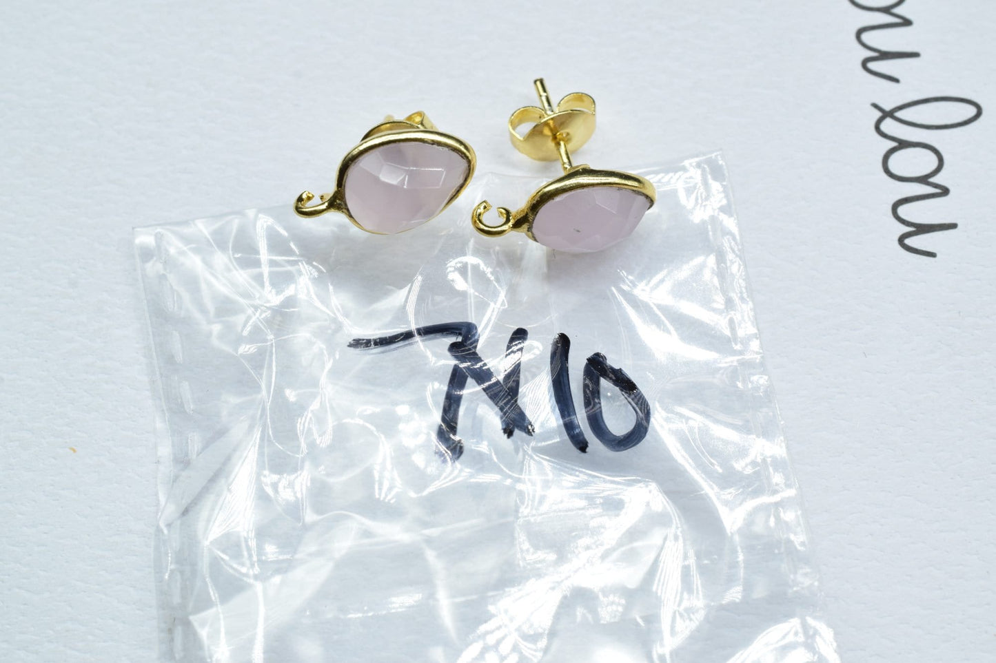 Pink Chalcedony 7x10mm Earring Connector,Gemstone Connector Post Stud,Jewelry Supply,Earring Finding,Jewelry Making Connector,Ear Post Stud