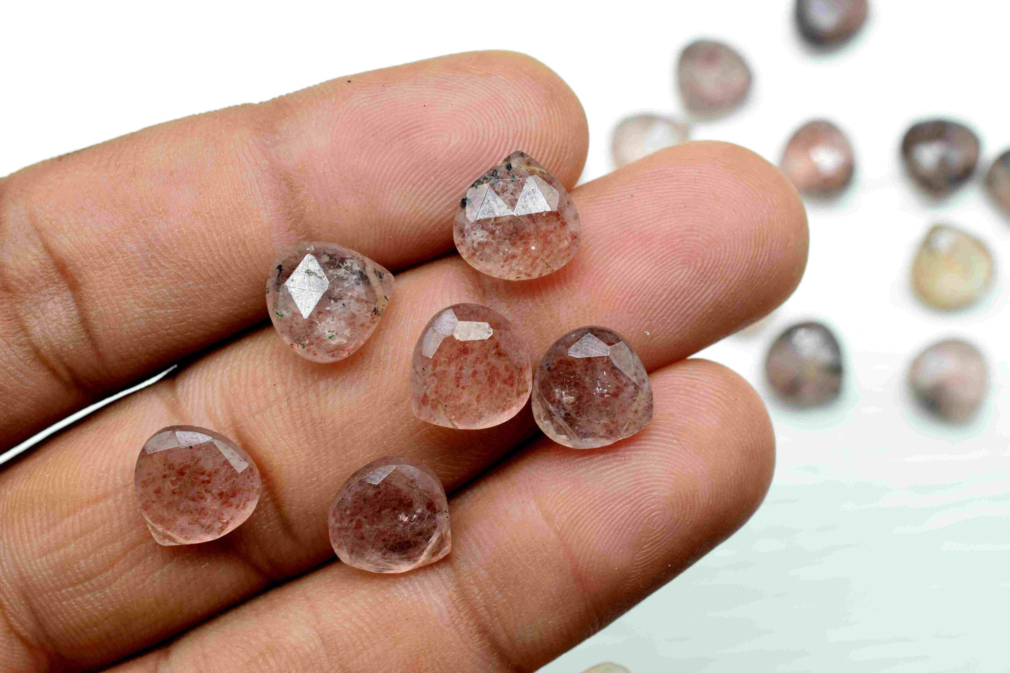 Pink Strawberry Briolettes Faceted Heart Shape,Strawberry 10mm Heart Shape Beads,Gemstone briolettes, Faceted Briolettes Jewelry, Strawberry