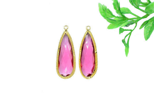 Pink Tourmaline 10x30mm pear shape single bail Pendant,Tourmaline Faceted Charms Connector Jewelry,Pink Tourmaline Gold Plated bezel,Gift
