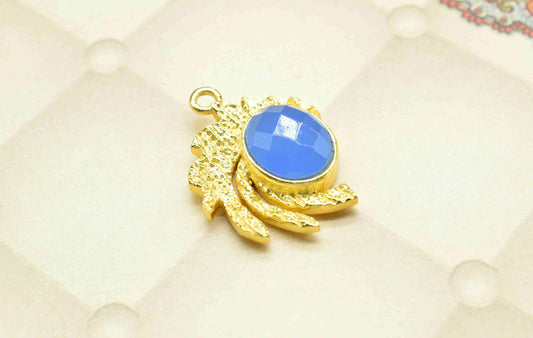Blue Chalcedony Pendant , Gemstone Handmade Pendant , Bulk Gemstone Pendant , Gold Plated Connectors ,Single Bail Gemstone Connector Charm