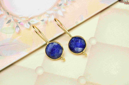 Blue sapphire 10mm Round Earring Connector,Gemstone Studs Connector Jewelry Findings,Jewelry Making Connector,Sapphire Jewelry,Craft Supplie
