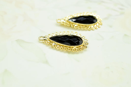 Black Onyx 8x20 Teardrop Bezel Charms,Wholesale Jewelry,Single Bail Pendant,Gemstone Brass Component,Handmade Jewellery Connectors,Gift
