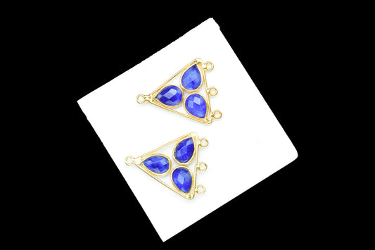 Blue Sapphire Teardrop Faceted Bezel Connector,Precious Gemstone Jewelry,Natural Gemstone Pendant,Jewelry Component,Tringle Shape Pendant,