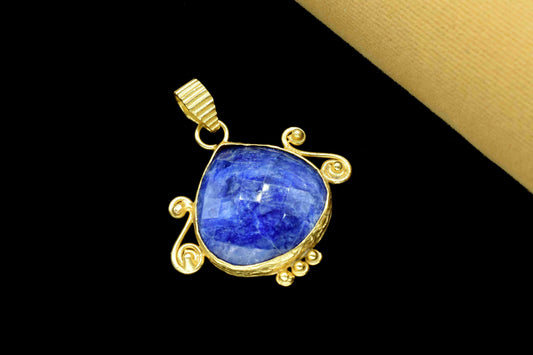 Blue Sapphire 20mm Heart Shape Pendant, Sapphire Gemstone Jewelry, Handmade Pendant For Woman, Sapphire Pendant Jewlery Making, Pendant Gift