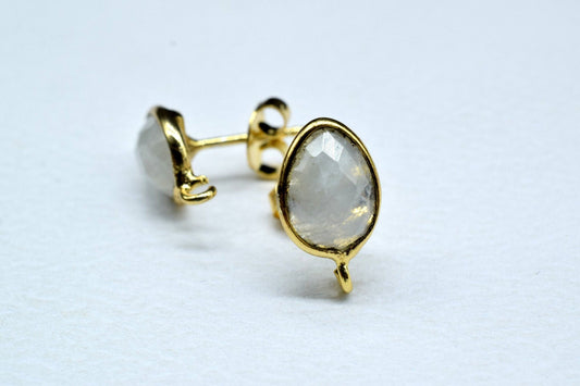 Moonstone 7x10mm Pear Shape Earring Connector,Jewelry Craft Supplie,Moonstone connector post stud,Jewelry,Teardrop Connector,Jewelry Finding