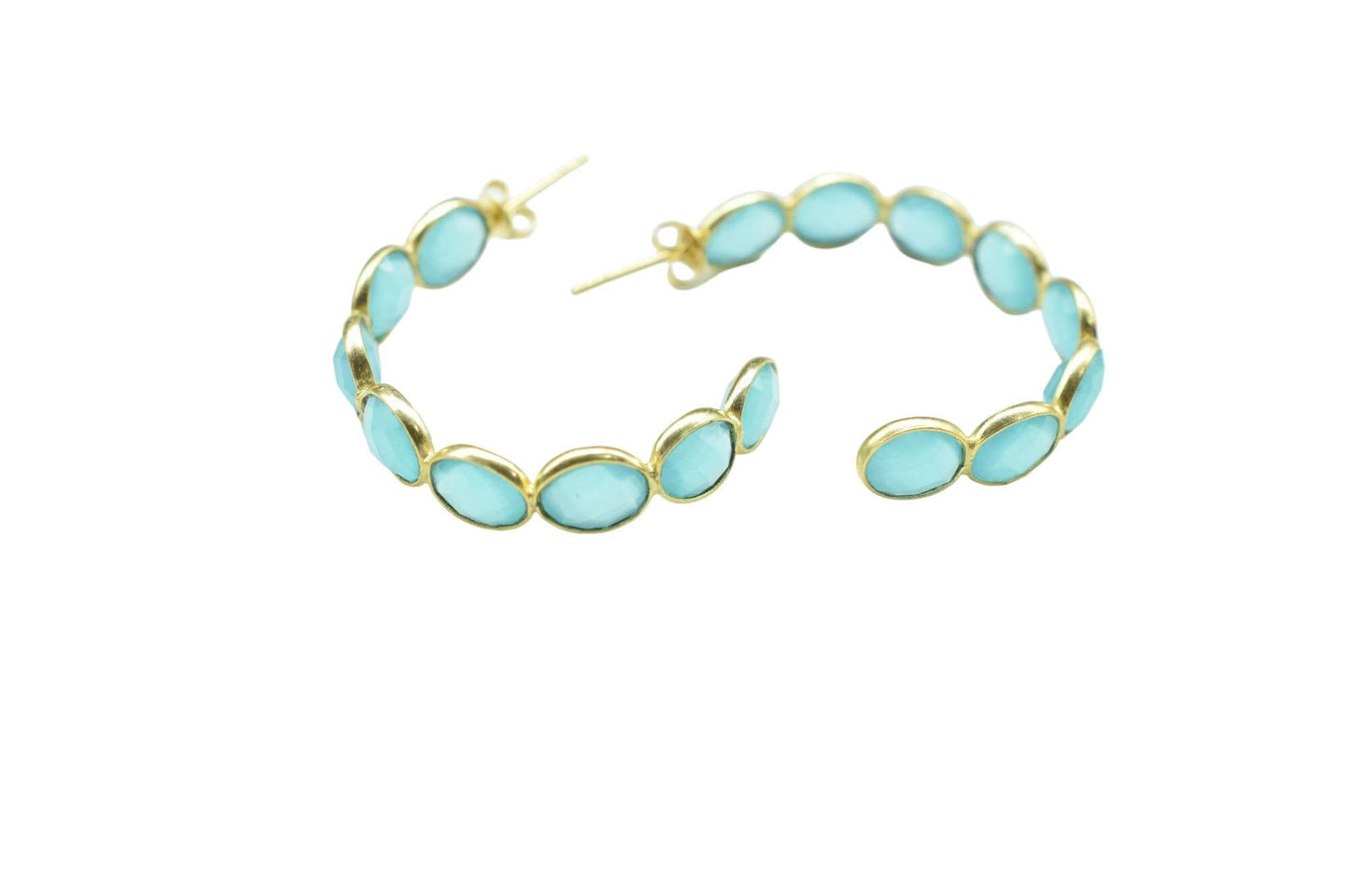 Aqua Chalcedony Earring/Aqua Gemstone Earring/Handmade Earring/Bridal Earring/Gold Plated Earring/Women Earring/Hoop Earring/B'day Gift