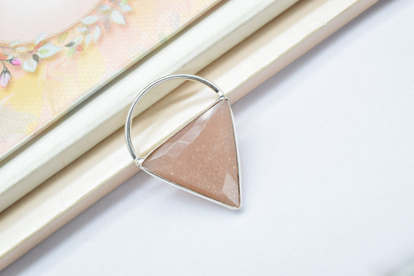 Peach Moonstone Triangle Connector, triangle Pendant Component,Handmade Connector, Triangle Shape Pendant, pendant jewelry,