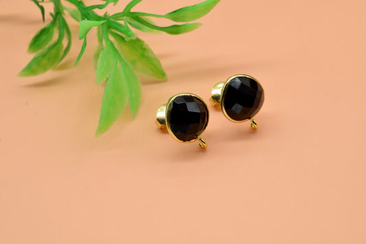 10mm Heart Shape Earring Connector,Black Gemstone Ear Post Studs,Black Onyx Earring Connectors,DIY Jewelry Making Supply,Gold Plated Studs