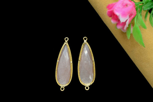 Peach Moonstone Faceted 10x30mm Teardrop Charms,Peach Moonstone Pendant Jewelry,Peach Moonstone Double Bail Bezel,Brass Gold Plated bezel