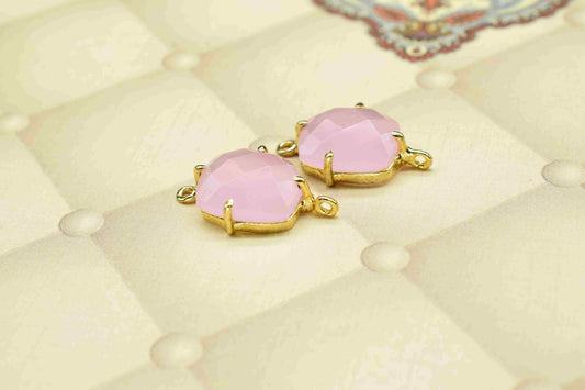 Rose Quartz Prong Connector,double bail connector,Rose Quartz jewelry,Handmade Gemstone Bezel,Pink Quartz Cushion Bezel Connector Jewelry