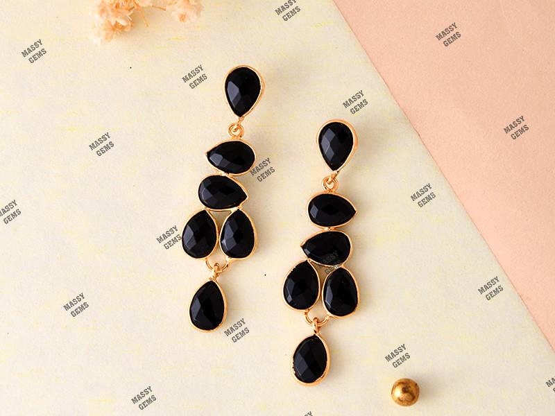 Black Onyx Earrings,Dangle Earring,Bridal Earring,Gold Plated Earring,Teardrop Earring,Women Earring,Designer Earrings,Wedding Earring,Gifts