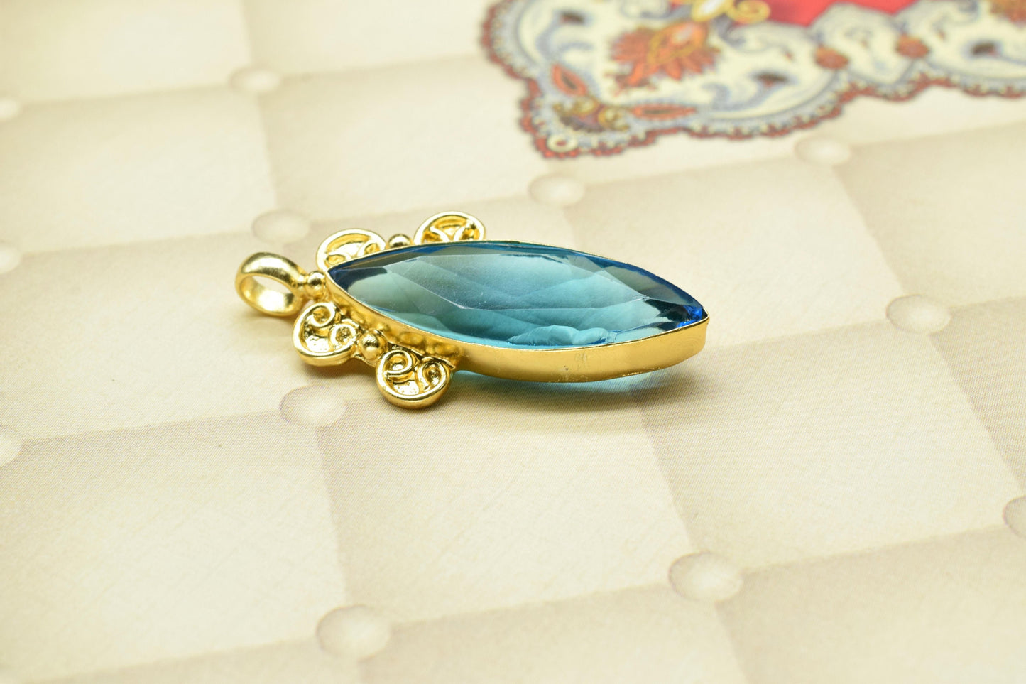 Sky Topaz Pendant Charm,Gemstone Marquise Shape Pendant,Handmade Craft,Women Pendant Jewelry,Statement Pendant,Loop Pendant,Brass Pendant