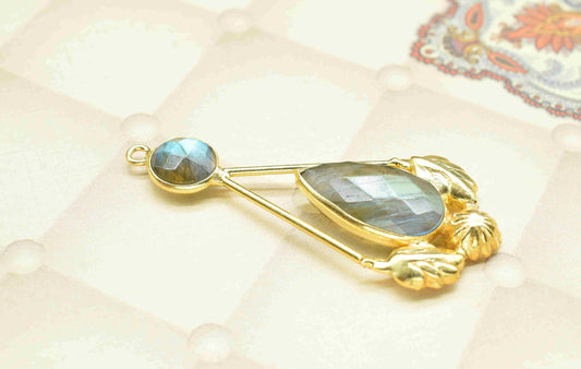 Labradorite Gemstone Pendant , Labradorite Handmade Pendant , Multi Gemstone Charms , Gold Plated Gemstone Connectors , Summer Collection