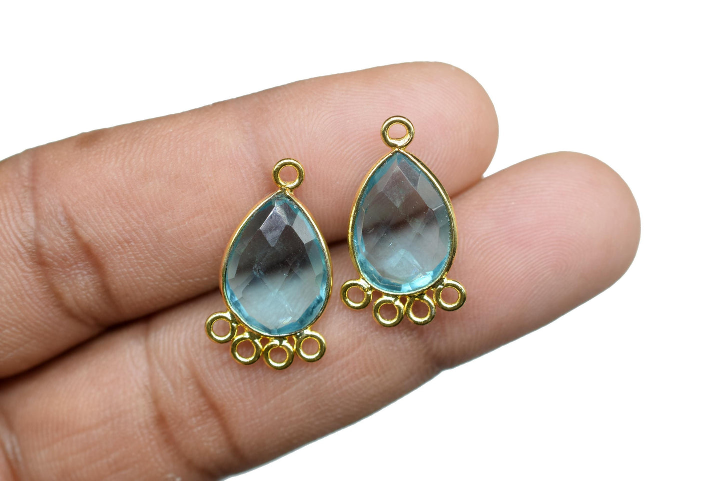 Sky Topaz 10x14mm Teardrop Bezel Charm/Charms Connector/Handmade Jewellery Connectors/Gemstone Brass Component/Women Jewelry/B'day Gift