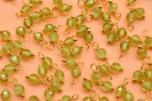 3mm Peridot Single wire wrapped Beads,Earring Connectors,Peridot Faceted Beads,Peridot Hangings Beads,Jewelry Making Supply,Gemstone Charms