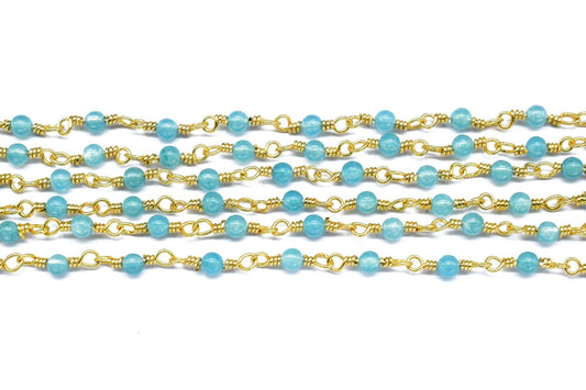 Apatite 2.5mm Beaded Chain,Apatite wire wrapped chain,Beaded chain,rosary chain,jewelry making supplies,Apatite Gold Plated Wire Wrapped