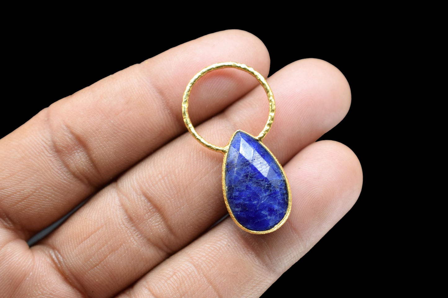 Blue Sapphire Jewelry Pendant/Sapphire Charms Pendant/Gold Plated Jewelry/Brass Connector Charms/Handmade Jewelry/Women Jewelry/B'day Gift