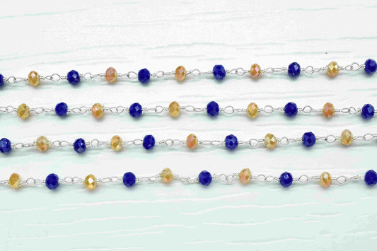 Multi Stone Rosary Chain,Blue Agate & Peach Moonstone Beaded Chain,Wire Wrapped Rosary Chain,Stone links,Handmade Rosary Jewelry Making,Gift