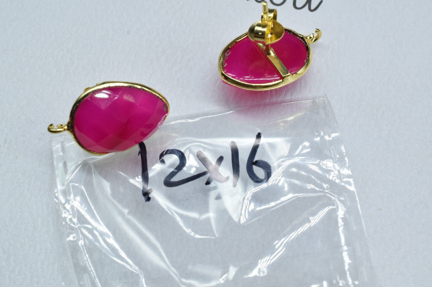 Pink Chalcedony studs Connector,Jewelry,Gemstone Ear Post Stud Connector,10x14mm Teardrop Earring Connector,Jewelry Finding Connector,B'Gift