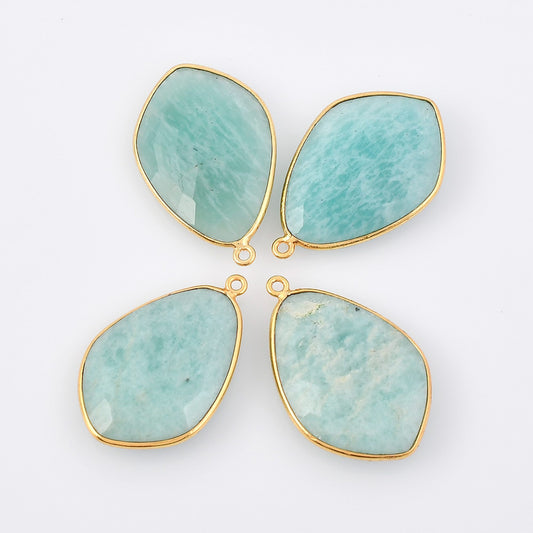 Amazonite 18x23mm bezel charms,Amazonite kite pendant,Diamond shape charms,Gemstone connector,Brass charm,Gold plated charm,Jewelry supplies