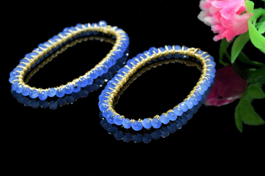 Blue Chalcedony Wire Wrapped Connector, Oval Pendant Component, Handmade Earring, Beaded Hoops Earring,Finding Component,Blue Quartz Jewelry