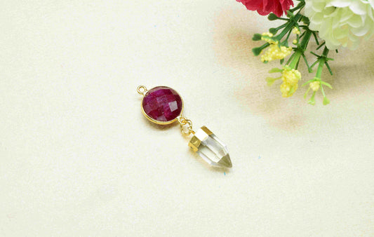 Ruby Pendant Charms , Crystal Quartz Dangle Earring Component , Multi Gemstone Dangle Earring , Component Jewelry , B'day Gift
