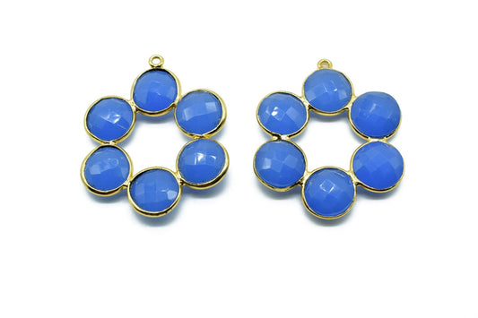Blue Chalcedony Earring,Blue Chalcedony Pendant,Blue Chalcedony Bezel,10mm Round Bezel,Pendant Connector,Attached Bezels,Necklace Pendant