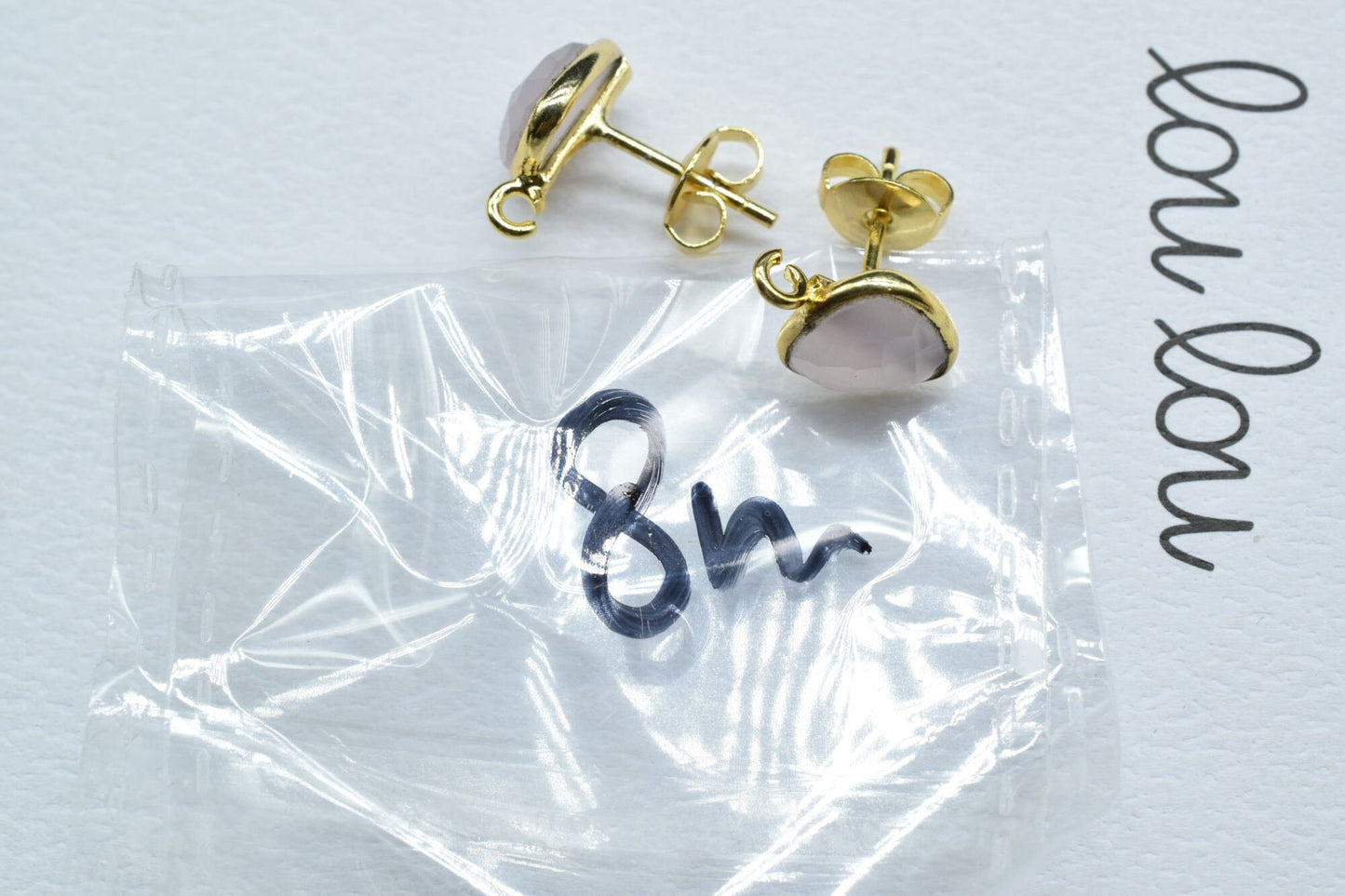 Pink Chalcedony 8mm Earring Connector,Triangle Earrings Connector,Earring Making Connector,Bezel frame Earrings Connector,Gemstone Connector