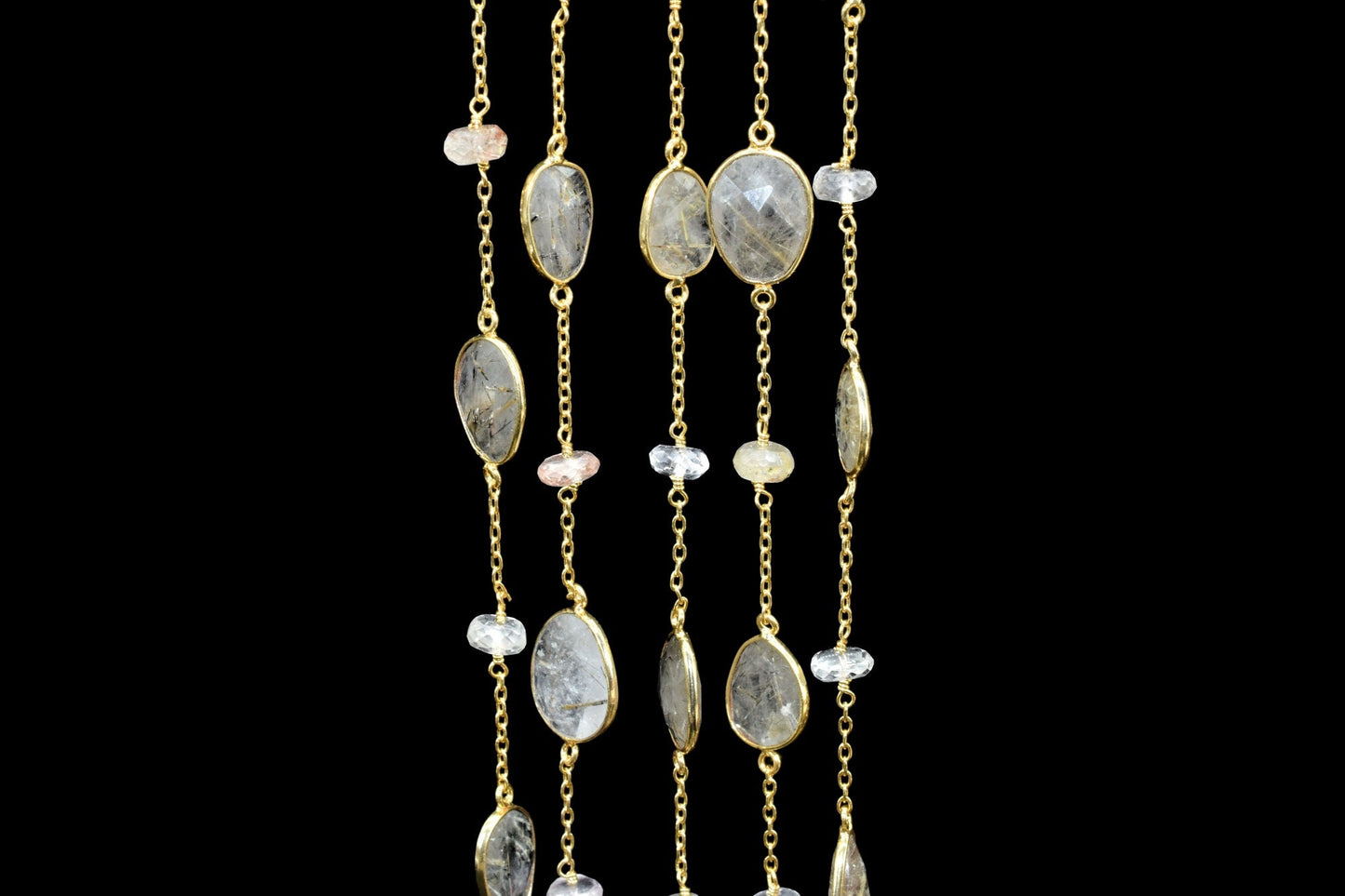 gold Rutile Faceted Bezel Link Chain, gold Rutile Free Bezel Chain, gold Rutile Gemstone Connector Chain, Free form Size Faceted Gemstone