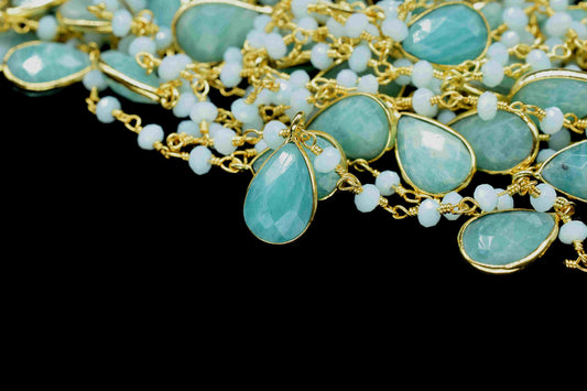 Amazonite 8x12mm Faceted Bezel Connector Link Chain,Amazonite 3mm Faceted Beads chain,Gemstone Bezel Connector link Chain,Amazonite Gemstone