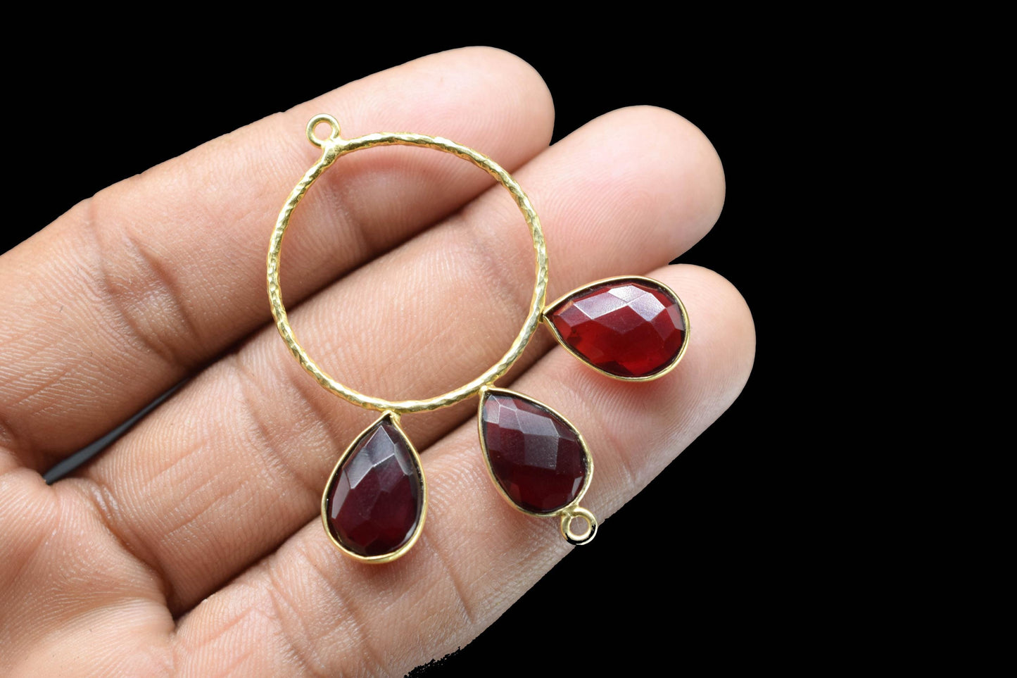 Garnet Charms Pendant/Gold Plated Jewellery/Connector Jewellery/Gemstone Jewellery/Brass Connector Jewellery/Double Bail Pendant/B'Day Gift