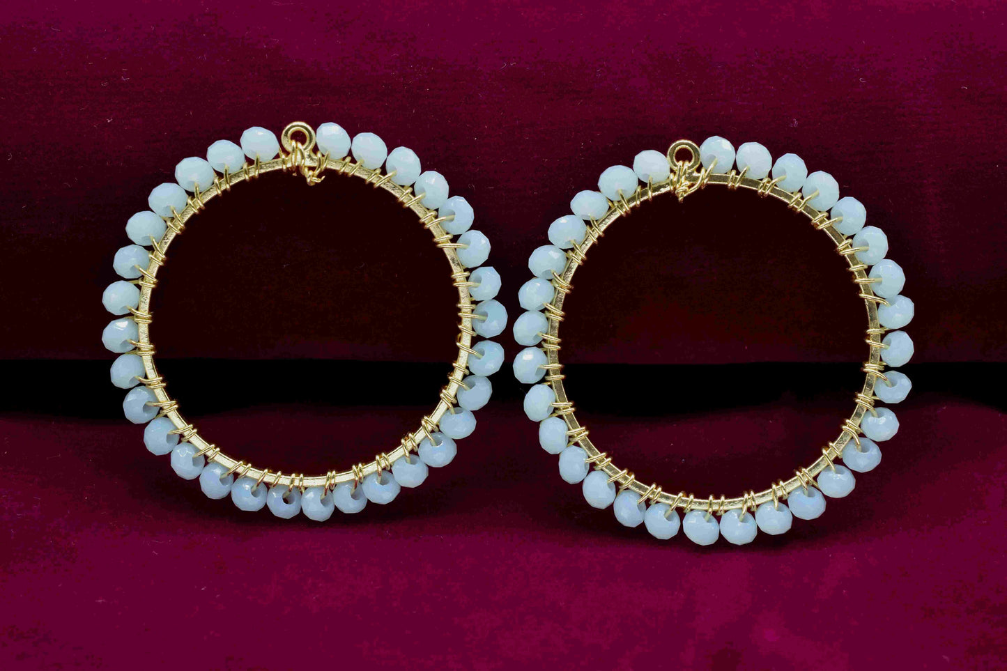 Chalcedony Wire Wrapped Dangle Connector,Circle Pendant Component,Handmade Earring,Beaded Hoops Earring,Finding Component Chalcedony Jewelry