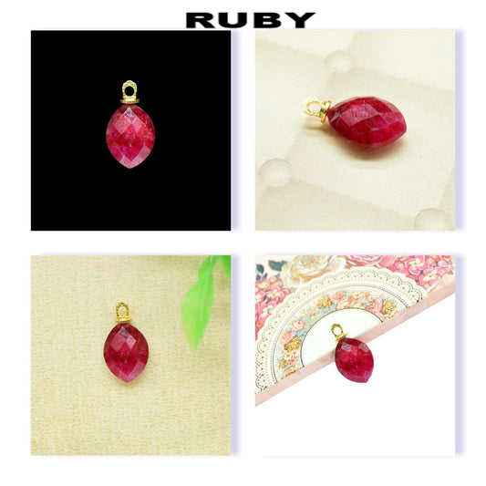 Natural Ruby Single Bail Pendant,Eye Shape Shape Gemstone Bezel charm,Drill Pendant Connector,Handmade Earring Connector,jewelry component