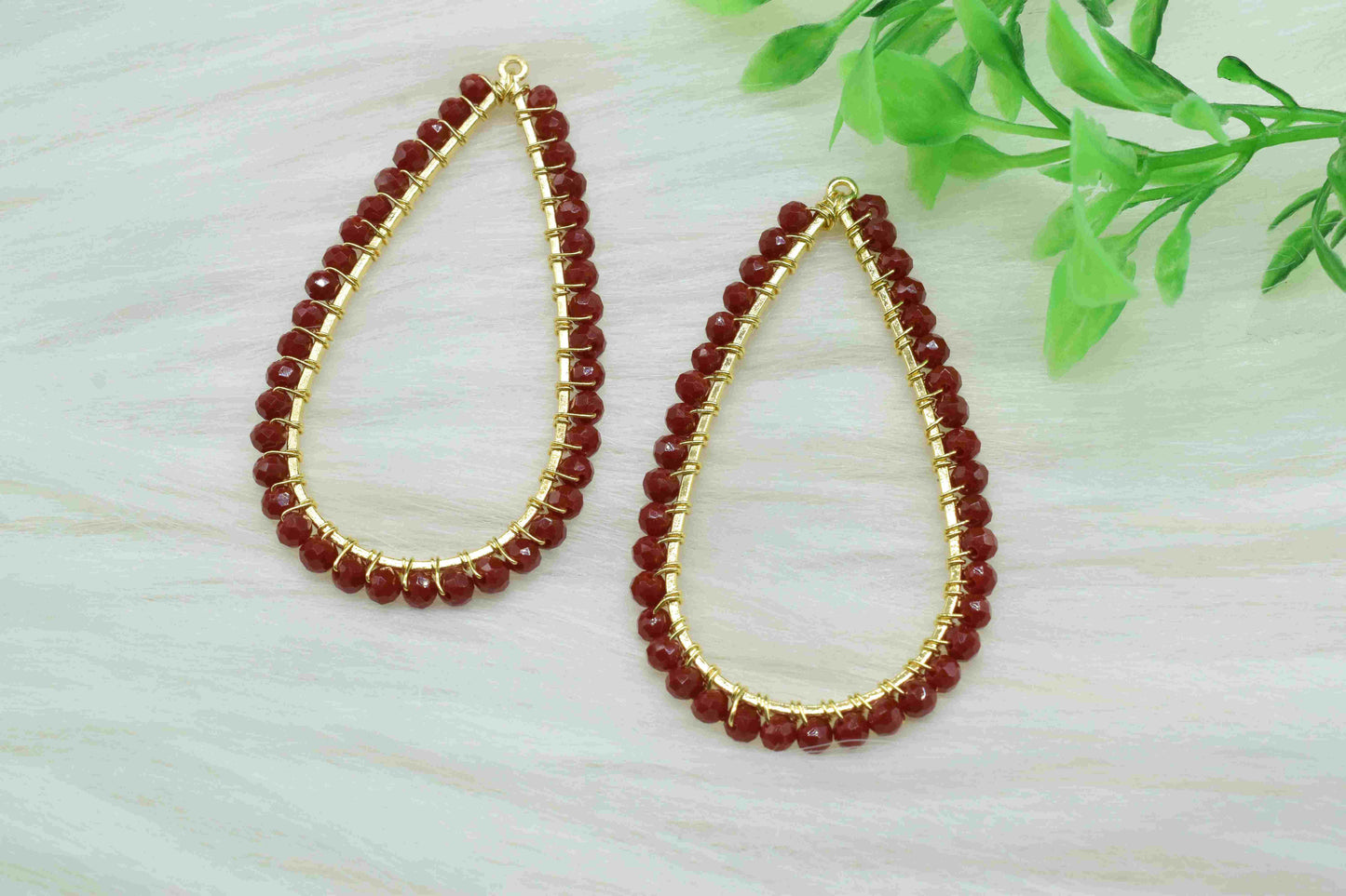 Ruby Quartz Red Gemstone-Pear Shape Wire Wrapped Beads Earrings-Earrings Components-Findings Earring Components- Connector Jewelry- Gift For