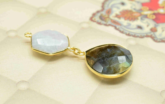 Moonstone Pendant Charms , Labradorite Earring Component , Multi Gemstone Dangle Earring , Component Jewelry , B'day Gift
