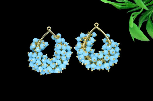 Blue Turquoise Pendant Charms,Handmade Beaded Charms Necklace,Pendant Jewelry Supply,Wire Wrapped Gemstone Component,Vermeil Dangle Earring