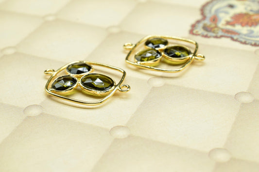 Green Tourmaline Quartz Dangle Earring Component,Green Tourmaline Quartz Beaded Earring Connector,Tourmaline Gemstone Component Jewelry,Gift