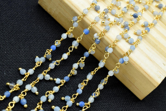 Blue Opal Cluster Rosary Chain,Gemstone Chain,Wire Wrapped Necklace Chain,Blue Opal Dangling Faceted Chain,Handmade Station Link Jewelry