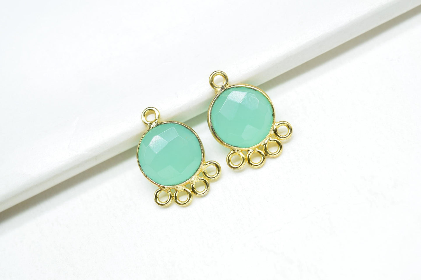 Aqua Chalcedony 10mm Round Bezel Charm/Gemstone Brass Component/Single Bail Pendant charms/Round Handmade Jewellery Connector/B'day Gift