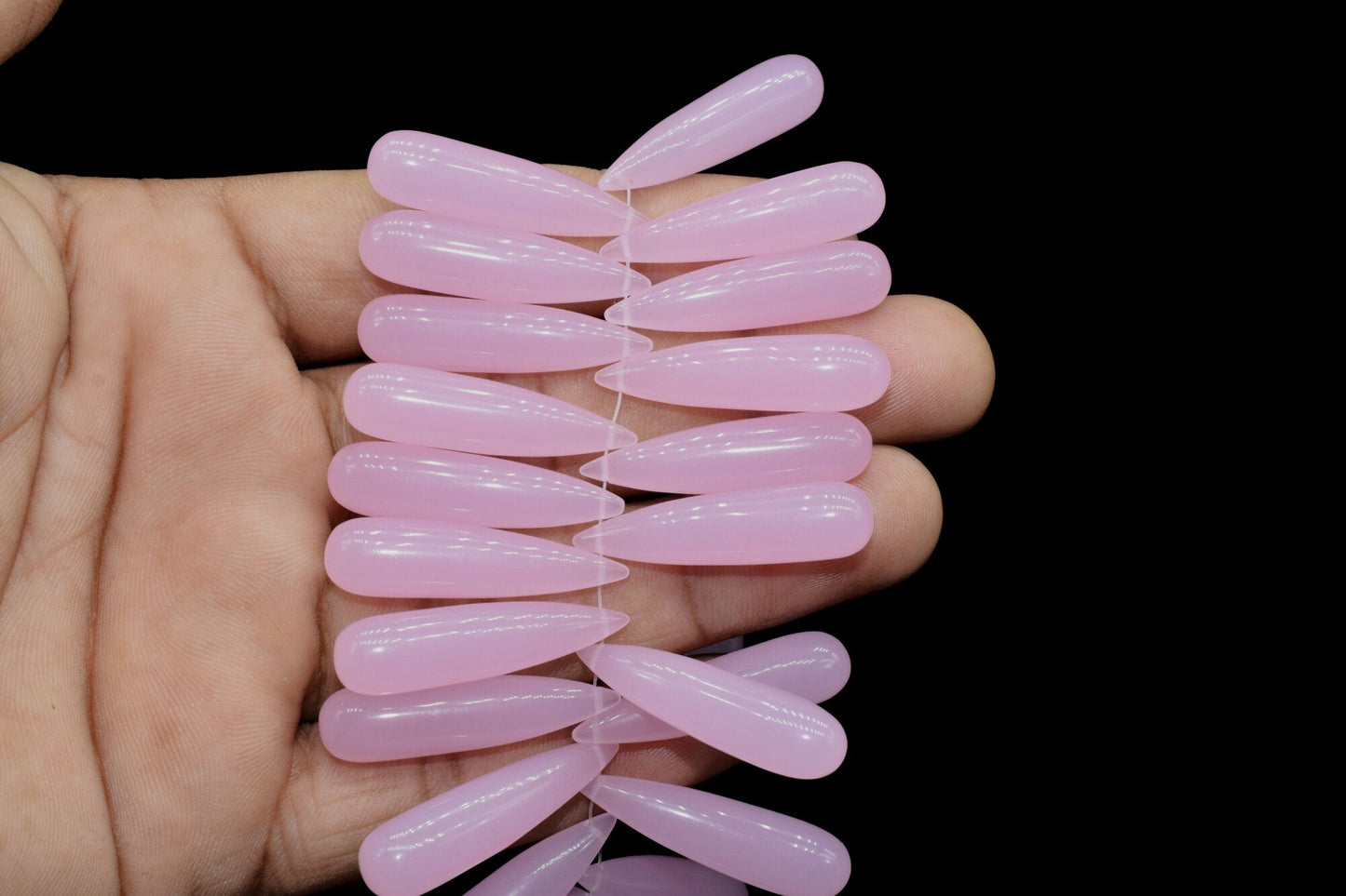 Pink Chalcedony Long drop 8x30mm smooth Briolettes,Top Drilled Gemstone Teardrops,Pink Chalcedony Teardrop Beads ForJewelry Making Supplies