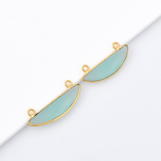 Aqua chalcedony 6x12mm Half Moon shape pendant,Aqua Chalcedony Gold Plated bezel,Aqua chalcedony Bezel,Gold Vermeil Bezel,Gold-Filled bezel